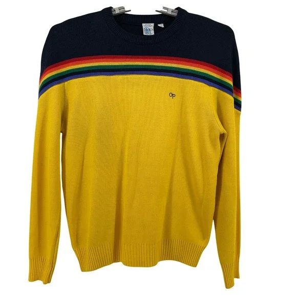 VTG 80s Ocean Pacific Op Rainbow Stripe Sweater Large Stranger Things Surf Retro